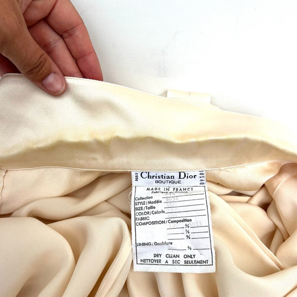 Vintage Christian Dior Cream Ecru Satin Silk Double Breasted Blouse 40 Jacket - Picture 10 of 13